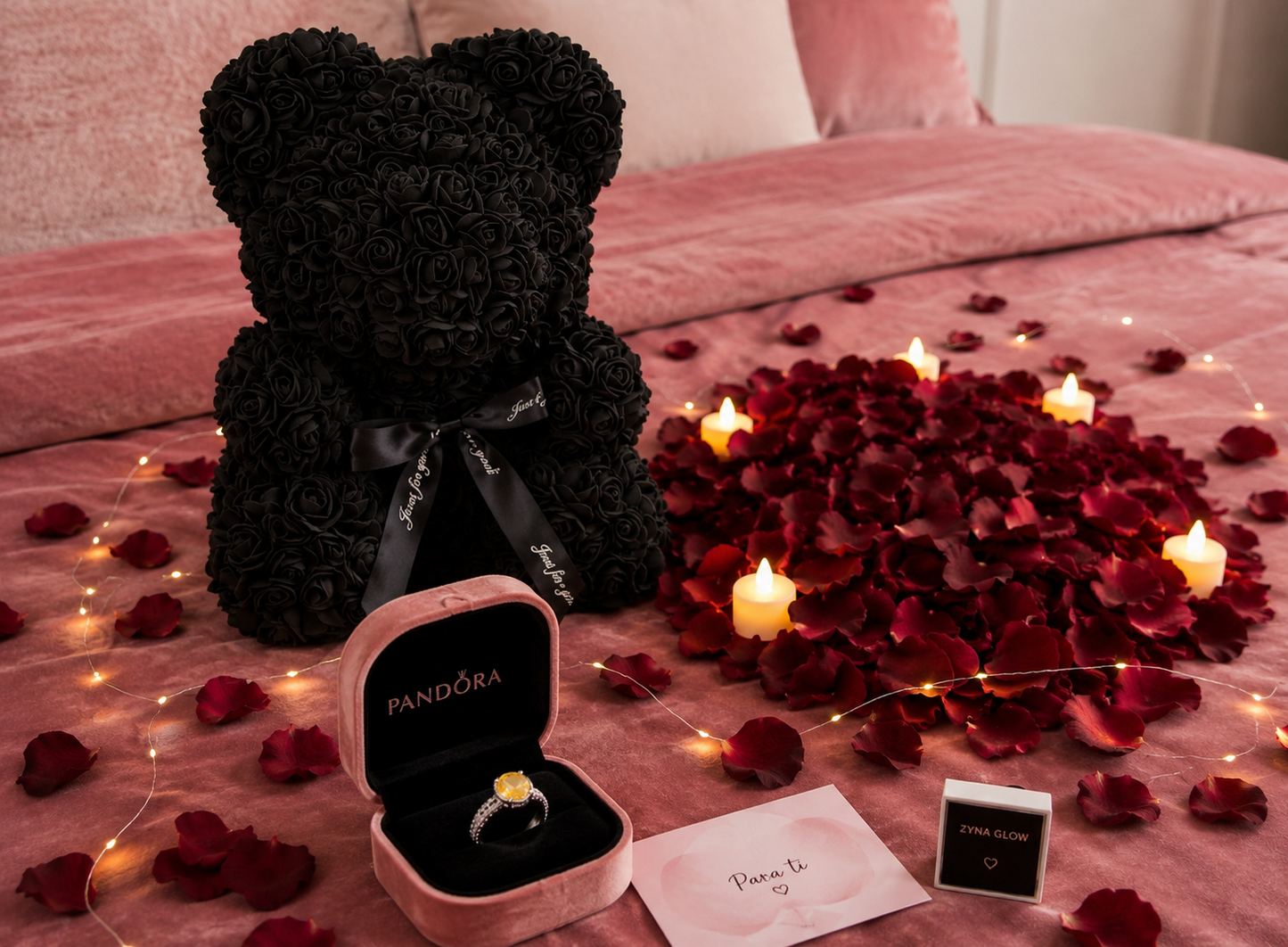 Pack "Regalo Novia"Anillo de Promesa + Osito de Rosas + Ambientación Romántica