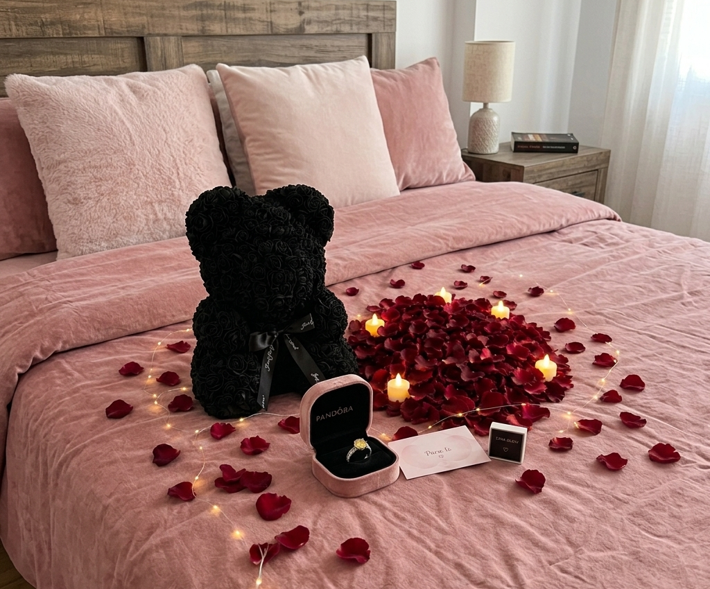 Pack "Regalo Novia"Anillo de Promesa + Osito de Rosas + Ambientación Romántica